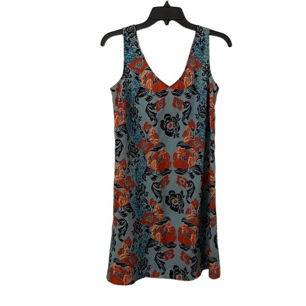 Cabi Women's Teal Multicolor Floral Mini Dress Tie Back‎ Size S